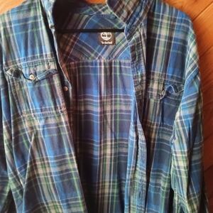 Timberland Blue and Green Plaid Casual Button Down Shirt